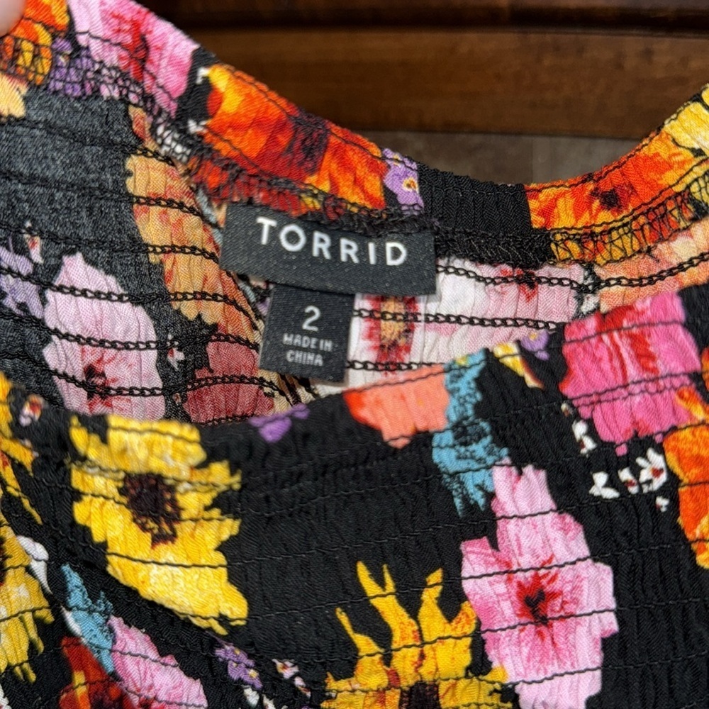 Torrid Maxi Challis Off-Shoulder Dress bright color flower smocked top 18/20 (2) - Picture 5 of 12